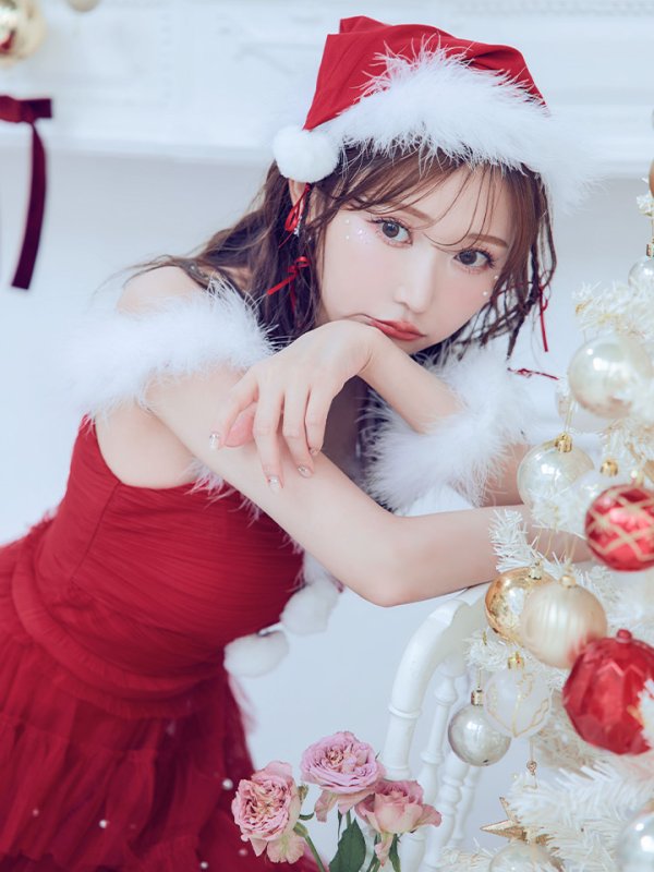 画像10: 【ノベルティ対象】【即日発送！】【サンタコス 4点セット】【M-XLサイズ/1カラー】オフショルフリルチュールサンタコスプレ[YMT]