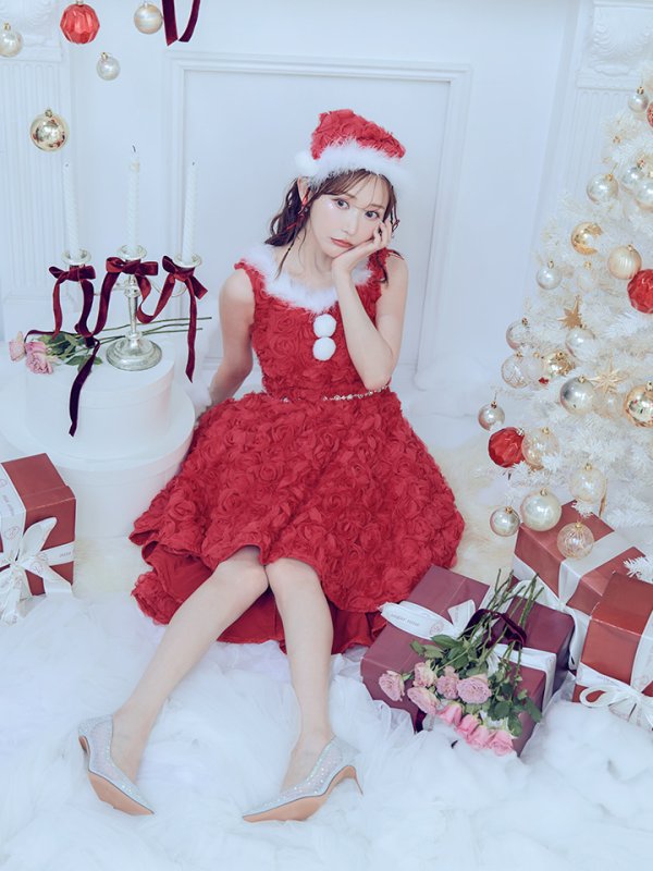 画像15: 【ノベルティ対象】【即日発送！】【サンタコス 4点セット】【S-Mサイズ/2カラー】立体ローズショートインスカートサンタコスプレ[YMT]