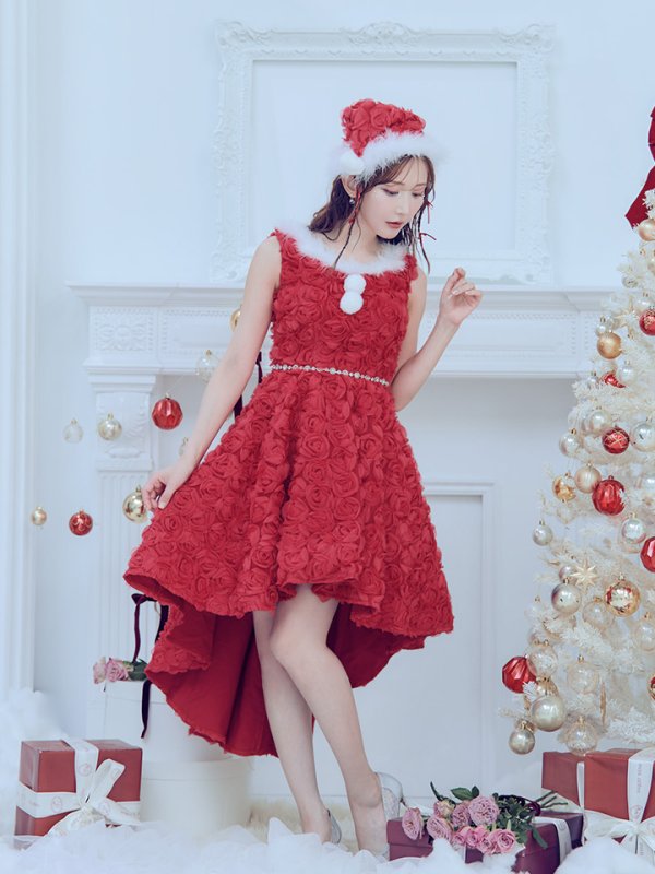 画像8: 【ノベルティ対象】【即日発送！】【サンタコス 4点セット】【S-Mサイズ/2カラー】立体ローズショートインスカートサンタコスプレ[YMT]