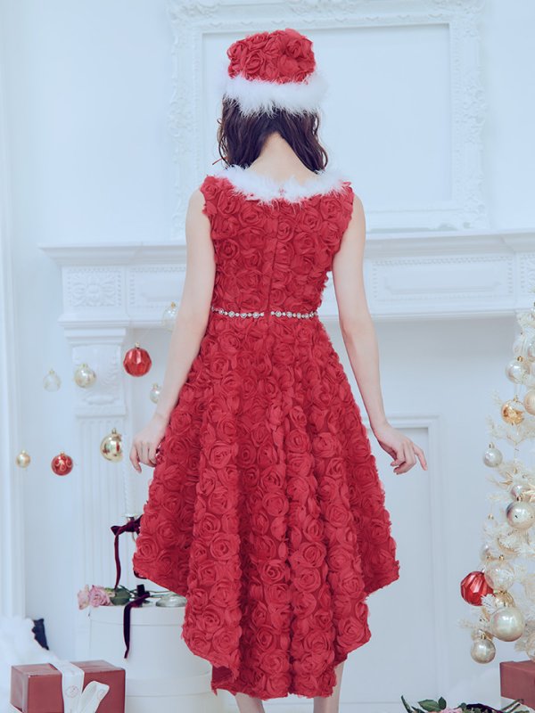 画像9: 【ノベルティ対象】【即日発送！】【サンタコス 4点セット】【S-Mサイズ/2カラー】立体ローズショートインスカートサンタコスプレ[YMT]