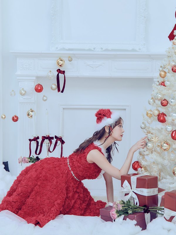 画像13: 【ノベルティ対象】【即日発送！】【サンタコス 4点セット】【S-Mサイズ/2カラー】立体ローズショートインスカートサンタコスプレ[YMT]