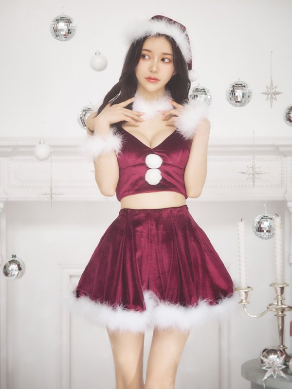 画像15: 【即日発送！】【サンタコス 6点セット】【S-Mサイズ/2カラー】シンプルベロアフレアセットアップサンタ[OF04]