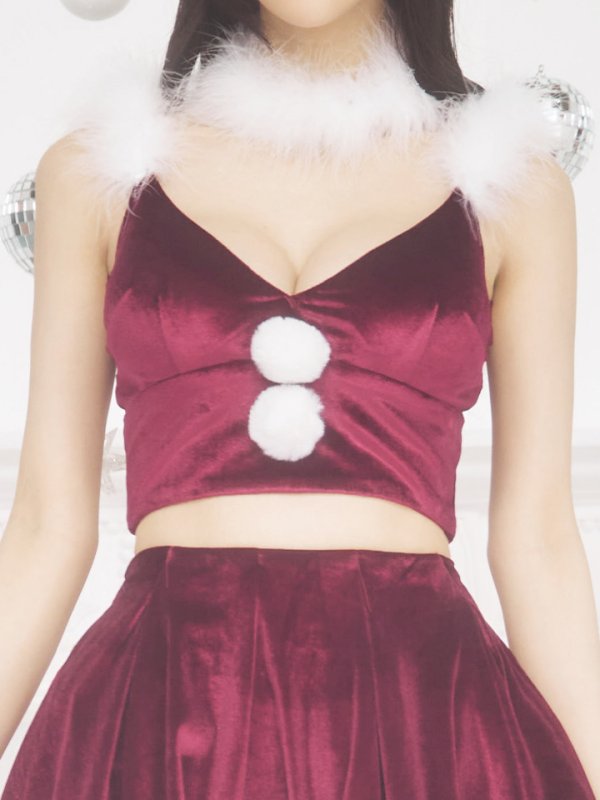 画像9: 【即日発送！】【サンタコス 6点セット】【S-Mサイズ/2カラー】シンプルベロアフレアセットアップサンタ[OF04]