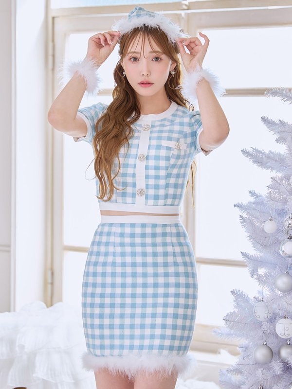 画像8: 【即日発送！】【サンタコス 4点セット】【S-Mサイズ/1カラー】ギンガムチェックフレアサンタコスプレ[OF01]