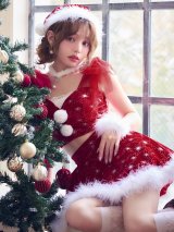 【即日発送】【送料無料！】【サンタ】雪の結晶ラメチュールリボンベロアセットアップサンタコスプレ【6点SET】【XS-Lサイズ】[OF04]吉木千沙都（ちぃぽぽ）着用