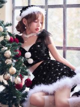 【即日発送】【送料無料！】【サンタ】雪の結晶ラメチュールリボンベロアセットアップサンタコスプレ【6点SET】【XS-Lサイズ】[OF04]吉木千沙都（ちぃぽぽ）着用