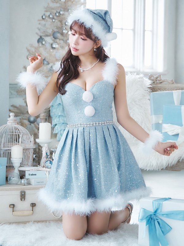 画像16: 【一部予約商品/11月中旬発送予定】【サンタコス 4点セット】【XS-XLサイズ/3カラー】ラメツイードミニワンピースサンタ[YMT]