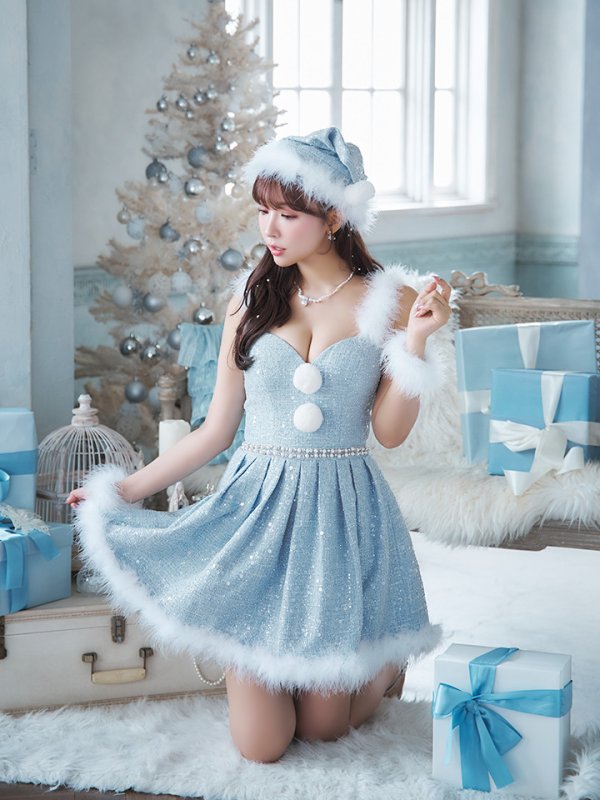 画像7: 【一部予約商品/11月中旬発送予定】【サンタコス 4点セット】【XS-XLサイズ/3カラー】ラメツイードミニワンピースサンタ[YMT]