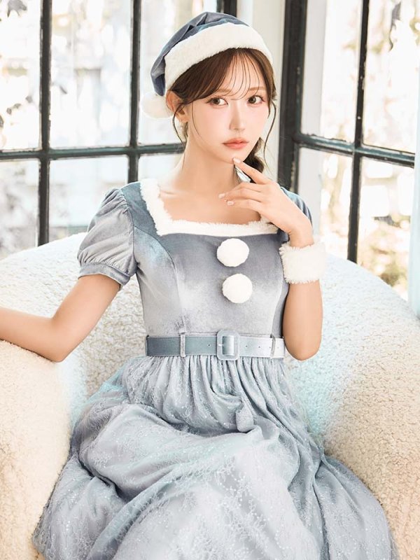 画像1: SALE!【サンタコス 5点セット】【S-Mサイズ/2カラー】ベロアワンピースサンタ[OF01]