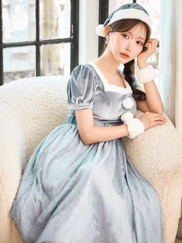 画像2: SALE!【サンタコス 5点セット】【S-Mサイズ/2カラー】ベロアワンピースサンタ[OF01]