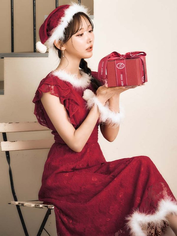 画像7: SALE!【サンタコス 4点セット】【S-Lサイズ/1カラー】フラワーレースワンピースサンタ[OF01]