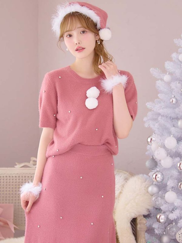 画像2: SALE!【サンタコス 5点セット】【S-Lサイズ/2カラー】ビジューニットワンピースサンタコスプレ[OF01]