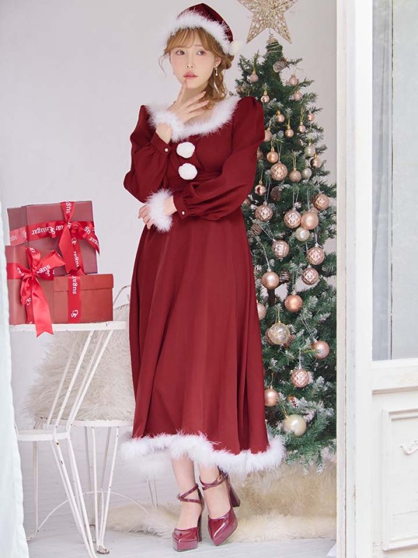 画像2: 【ノベルティ対象】【即日発送】【サンタコス 4点セット】【S-Lサイズ/2カラー】バックリボンフレアワンピースサンタコスプレ[OF01]