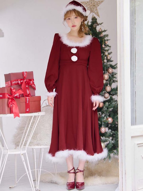 画像7: 【ノベルティ対象】【即日発送】【サンタコス 4点セット】【S-Lサイズ/2カラー】バックリボンフレアワンピースサンタコスプレ[OF01]