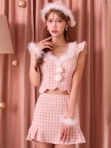 【即日発送】ツイード/ セットアップ/ マーメイドフレアミニドレスサンタ【サンタコス 5点セット】【XS-Mサイズ/4カラー】[OF04]