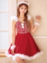 SALE!高級ライン☆ゴージャスビジュー刺繍フレアサンタ【sugar nine サンタコス 4点セット】【S-Mサイズ/1カラー】[OF04]