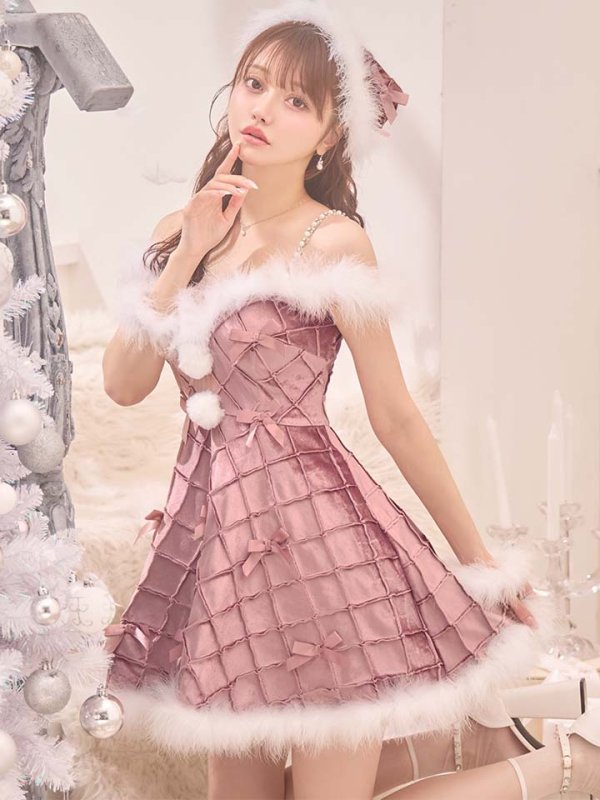 画像22: 【即日発送！】【サンタコス 4点セット】【XS-XLサイズ/2カラー】リボンモチーフパールショルダーフレアサンタ[OF04]