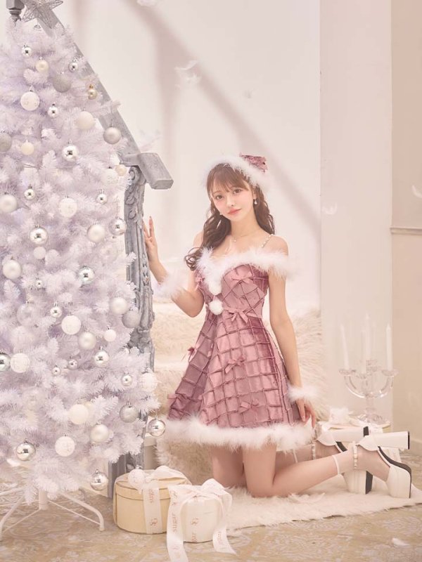 画像28: 【即日発送！】【サンタコス 4点セット】【XS-XLサイズ/2カラー】リボンモチーフパールショルダーフレアサンタ[OF04]