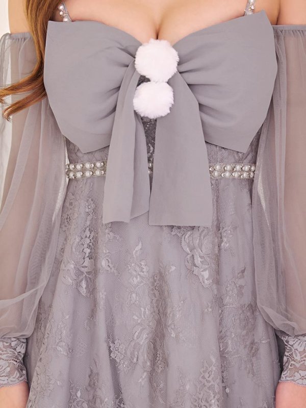 画像16: 【ノベルティ対象】【即日発送！】【サンタコス 3点セット】【XS-Lサイズ/2カラー】フロントビッグリボンオフショル袖付きフレアサンタ[OF04]