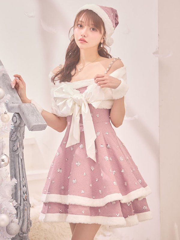 画像1: 【即日発送！】【サンタコス 5点セット】【XS-XLサイズ/4カラー】ケープ付きフレアサンタコスプレ[OF04]