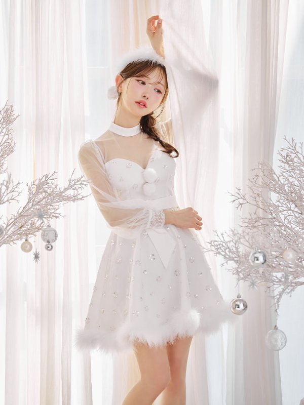 画像13: 【即日発送！】【サンタコス 4点セット】【XS-XLサイズ/2カラー】チュールロングスリーブハイネックサンタ[OF04]