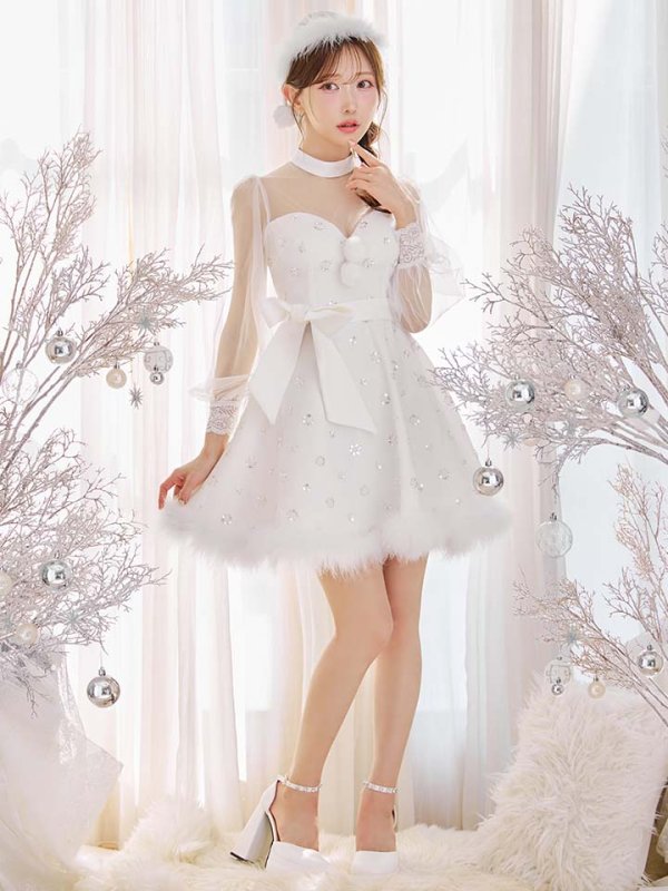 画像3: 【即日発送！】【サンタコス 4点セット】【XS-XLサイズ/2カラー】チュールロングスリーブハイネックサンタ[OF04]