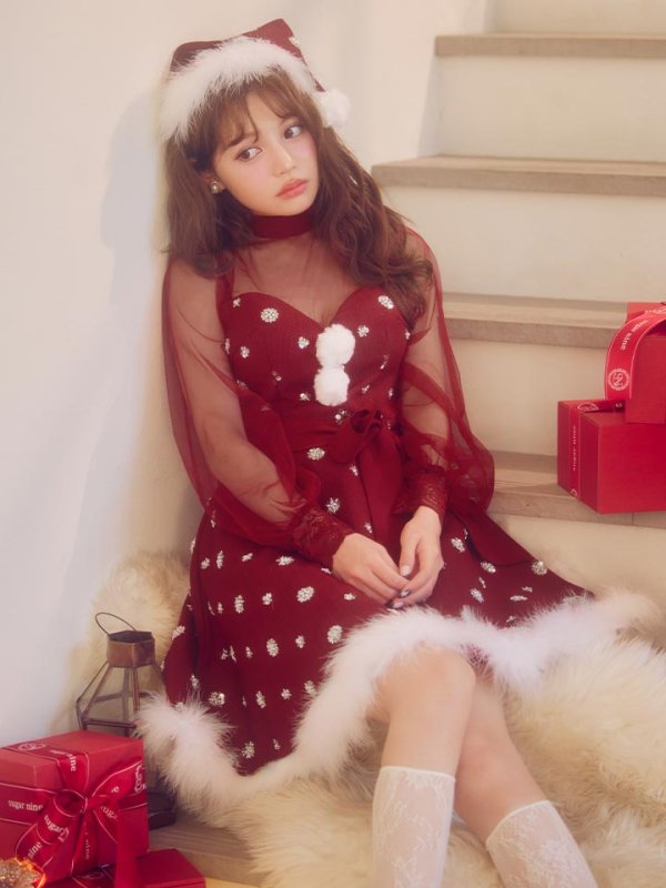 画像6: 【即日発送！】【サンタコス 4点セット】【XS-XLサイズ/1カラー】チュールロングスリーブハイネックサンタ[OF04]