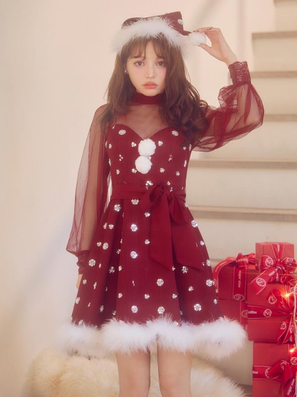 画像7: 【即日発送！】【サンタコス 4点セット】【XS-XLサイズ/1カラー】チュールロングスリーブハイネックサンタ[OF04]