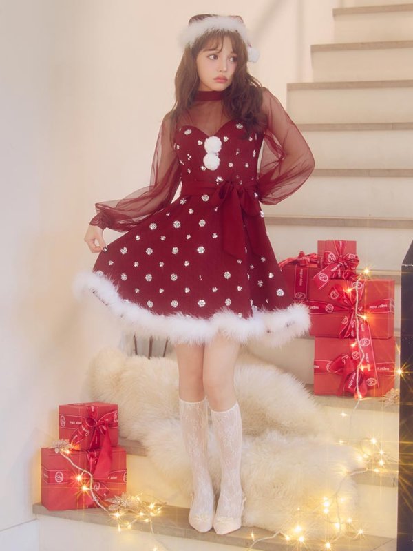 画像8: 【即日発送！】【サンタコス 4点セット】【XS-XLサイズ/1カラー】チュールロングスリーブハイネックサンタ[OF04]