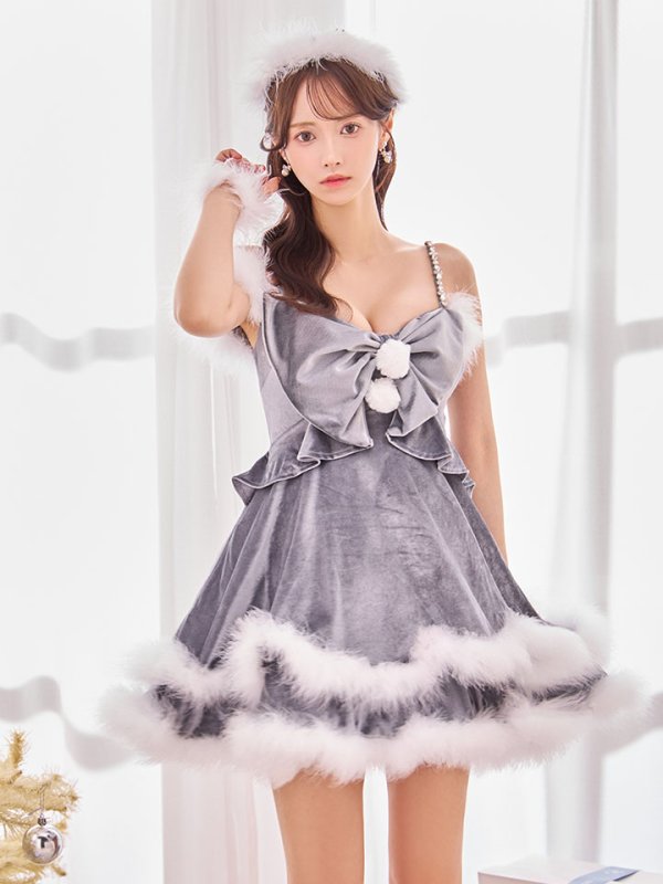 画像10: 【即日発送！】【サンタコス 4点セット】【XS-Lサイズ/4カラー】フロントビッグリボンオフショルフレアサンタ[OF04]