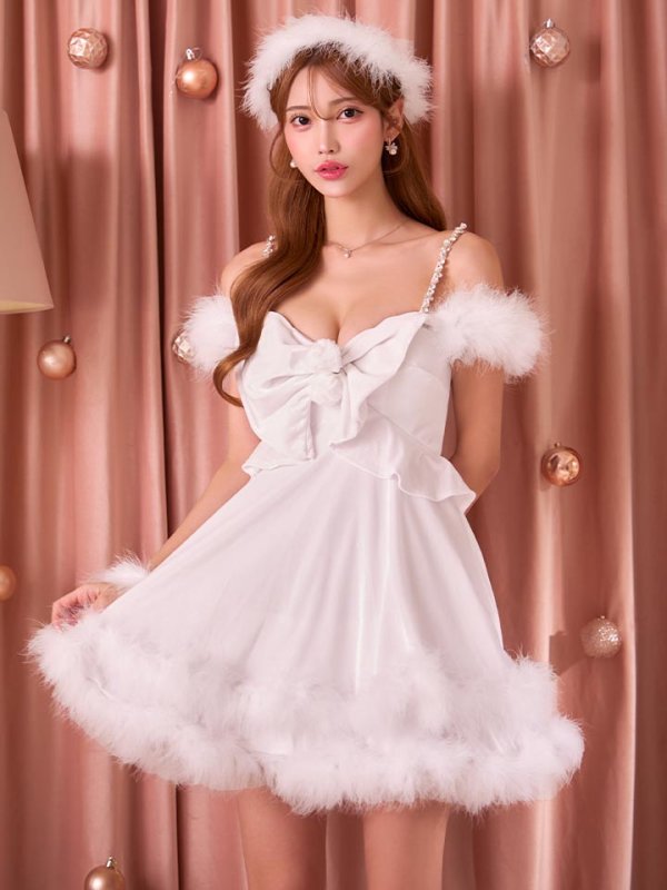 画像9: 【即日発送！】【サンタコス 4点セット】【XS-Lサイズ/4カラー】フロントビッグリボンオフショルフレアサンタ[OF04]