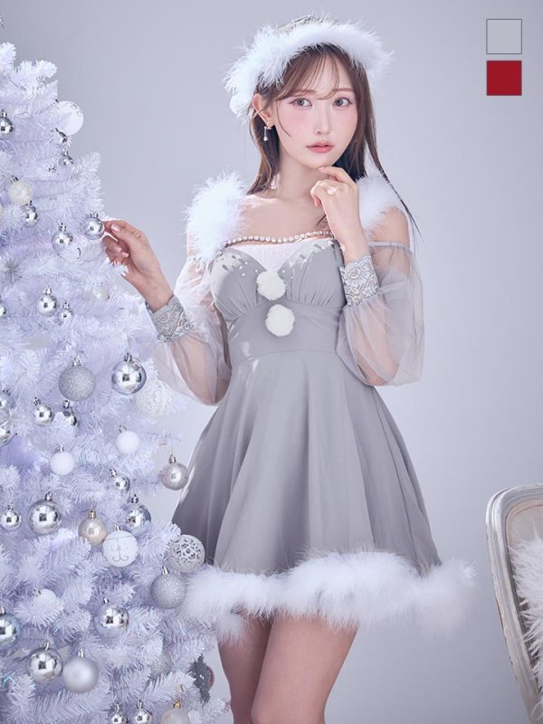 画像11: 【ノベルティ対象】【即日発送】【サンタコス 3点セット】【XS-XLサイズ/2カラー】シアーチュールオフショルダーサンタコスプレ[OF04]