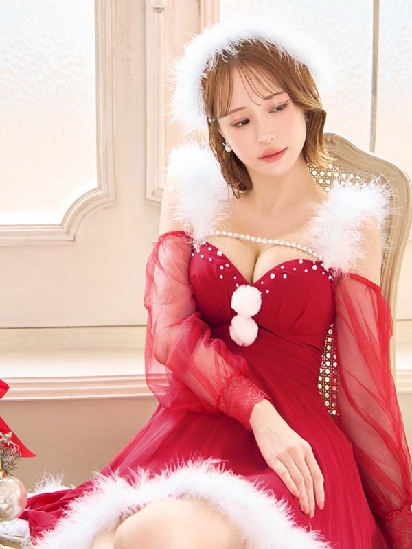 画像20: 【ノベルティ対象】【即日発送】【サンタコス 3点セット】【XS-XLサイズ/2カラー】シアーチュールオフショルダーサンタコスプレ[OF04]