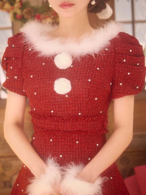 画像32: 【即日発送！】【サンタコス 4点セット】【XS-XLサイズ/3カラー】ツイードビジュープリーツスカートサンタコスプレ[OF04]