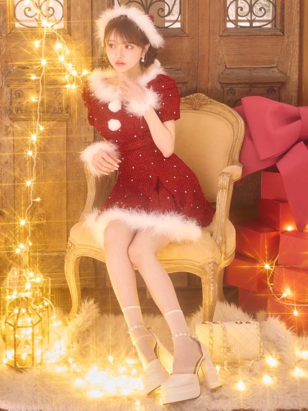 画像15: 【即日発送！】【サンタコス 4点セット】【XS-XLサイズ/3カラー】ツイードビジュープリーツスカートサンタコスプレ[OF04]