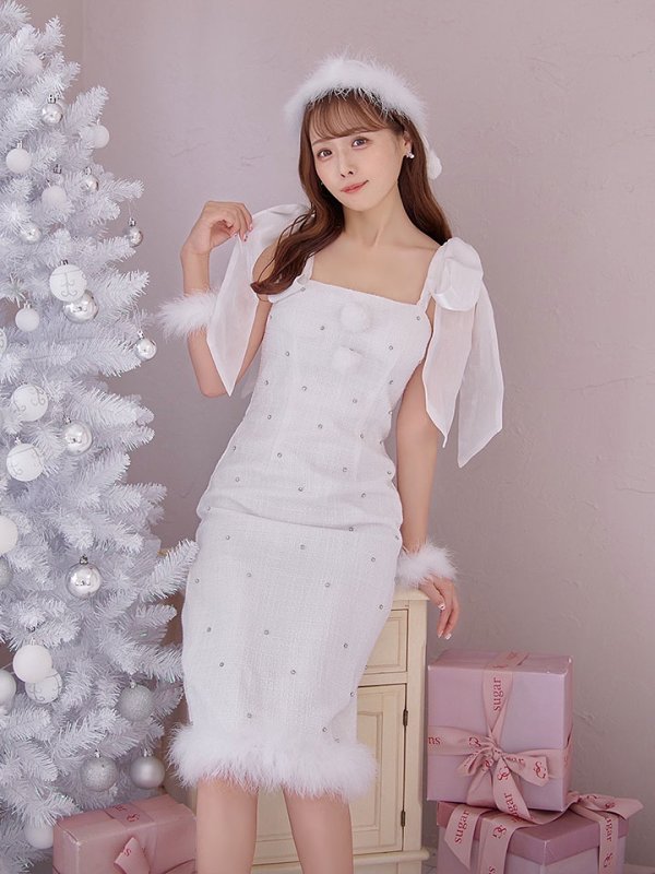 画像15: 【即日発送！】【サンタコス 4点セット】【S-Lサイズ/2カラー】リボンショルダーツイードビジューミディアムサンタコスプレ[OF04]