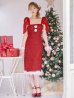 画像10: 【即日発送！】【サンタコス 4点セット】【S-Lサイズ/2カラー】リボンショルダーツイードビジューミディアムサンタコスプレ[OF04] (10)
