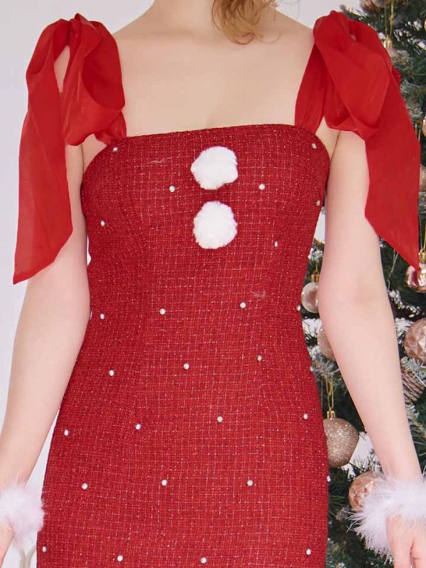 画像27: 【即日発送！】【サンタコス 4点セット】【S-Lサイズ/2カラー】リボンショルダーツイードビジューミディアムサンタコスプレ[OF04]