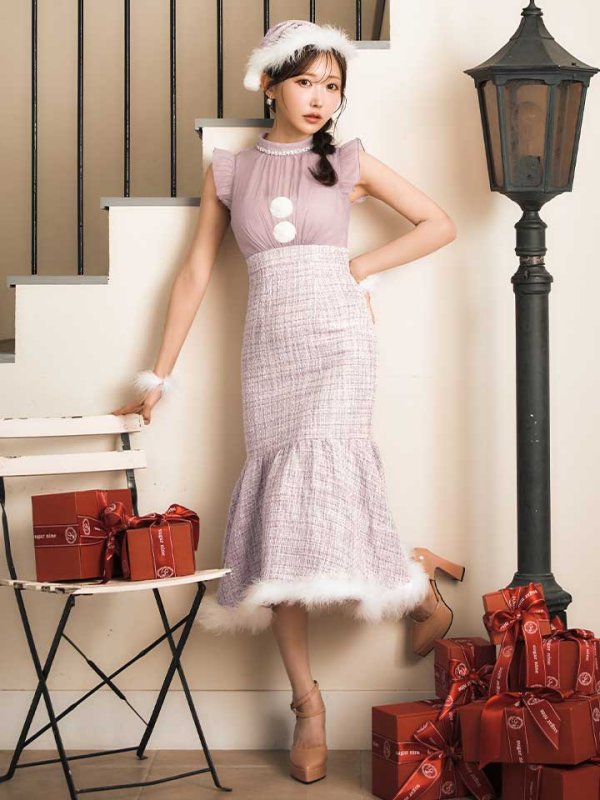 画像4: SALE!【サンタコス 4点セット】【S-Lサイズ/1カラー】シースルーツイードサンタコスプレ[OF04]