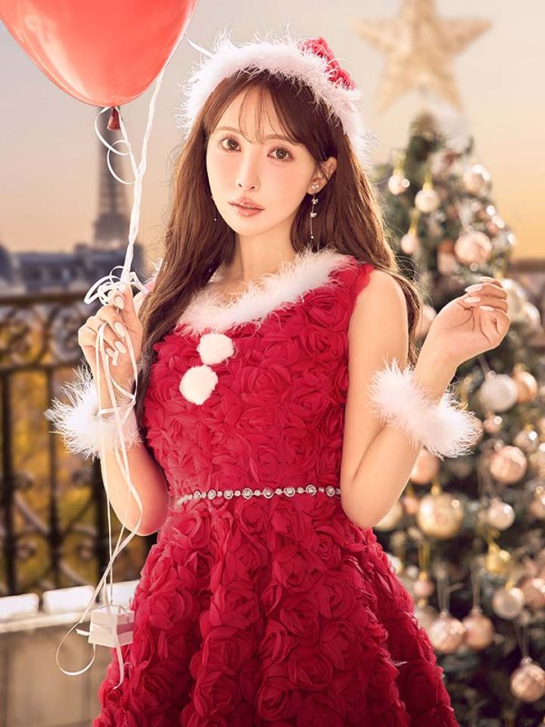 画像4: 【ノベルティ対象】【即日発送！】【サンタコス 4点セット】【S-Mサイズ/2カラー】立体ローズショートインスカートサンタコスプレ[OF04]