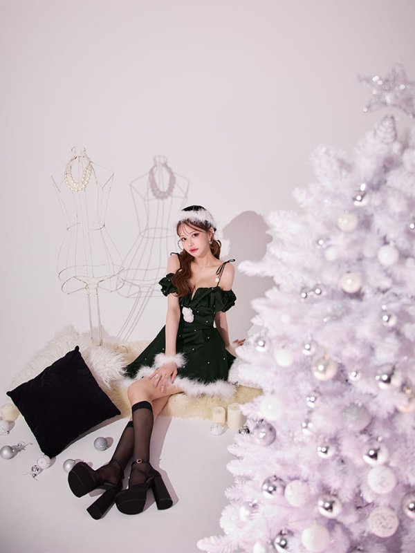 画像31: 【即日発送】【送料無料！】【サンタ】リボンキャミオフショルフリルサンタコスプレ【コスプレ4点セット】【XS-Lサイズ/2カラー】[OF04]