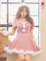 【予約 / 10月下旬発送予定】【送料無料！】【サンタ】オーガンジーオフショルサンタコスプレ【コスプレ4点セット】【XS-Lサイズ/2カラー】[OF03]