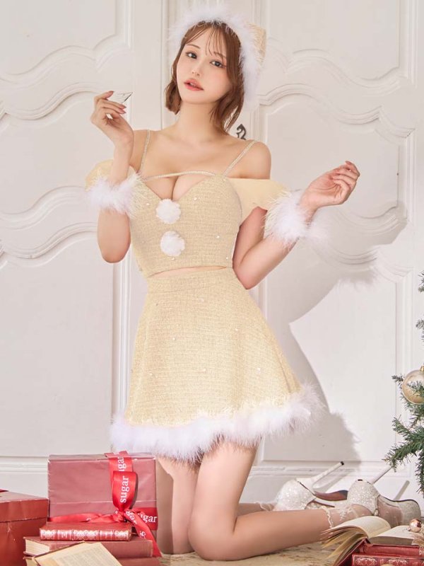 画像1: 【ノベルティ対象】【即日発送】【送料無料！】【サンタ】パフスリーブセットアップサンタコスプレ【コスプレ5点セット】【XS-Mサイズ/2カラー】[OF04]