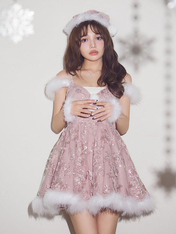 画像9: 【即日発送】【サンタ】レースファーオフショルサンタコスプレ【コスプレ4点セット】【XS-Mサイズ/1カラー】[OF03]