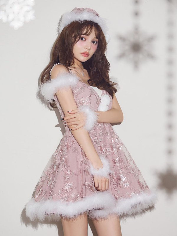 画像15: 【即日発送】【サンタ】レースファーオフショルサンタコスプレ【コスプレ4点セット】【XS-Mサイズ/1カラー】[OF03]