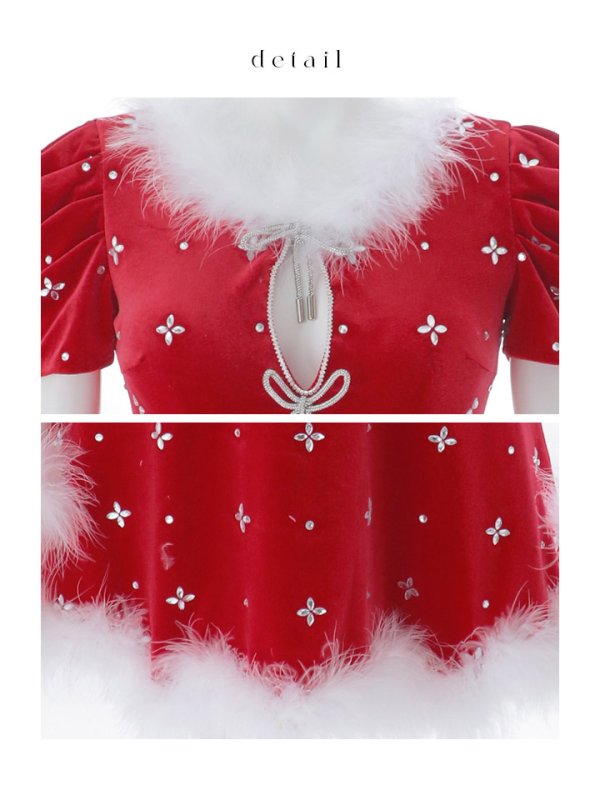 画像24: 【即日発送】【サンタ】リボンベロア半袖ワンピースサンタコスプレ【コスプレ3点セット】【S-Lサイズ/2カラー】[OF03]