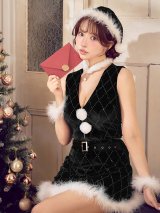 【ノベルティ対象】【即日発送】【サンタ】ダイヤ柄ビジューベルト付きサンタコスプレ【コスプレ7点セット】【XS-Lサイズ/2カラー】[OF03]