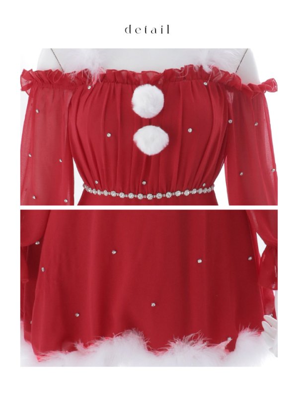 画像43: 【ノベルティ】【即日発送】【サンタ】袖付きシフォンワンピースビジューサンタコスプレ【コスプレ3点セット】【S-Mサイズ/2カラー】[OF04]