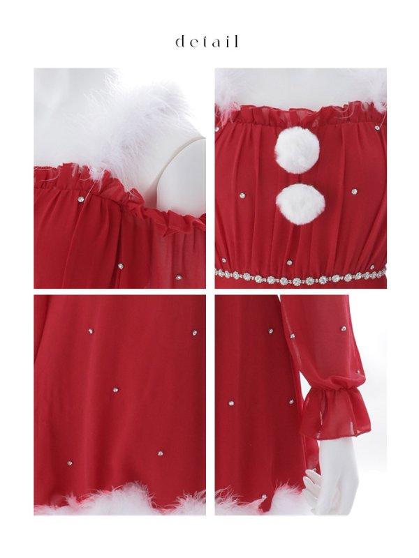 画像44: 【ノベルティ】【即日発送】【サンタ】袖付きシフォンワンピースビジューサンタコスプレ【コスプレ3点セット】【S-Mサイズ/2カラー】[OF04]