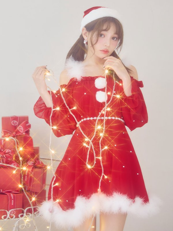 画像18: 【即日発送】【サンタ】袖付きシフォンワンピースビジューサンタコスプレ【コスプレ3点セット】【S-Mサイズ/2カラー】[OF04]